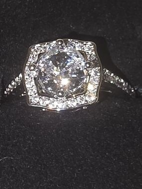 Classic Halo Solitaire Ring in Silver with Clear Center Stone
